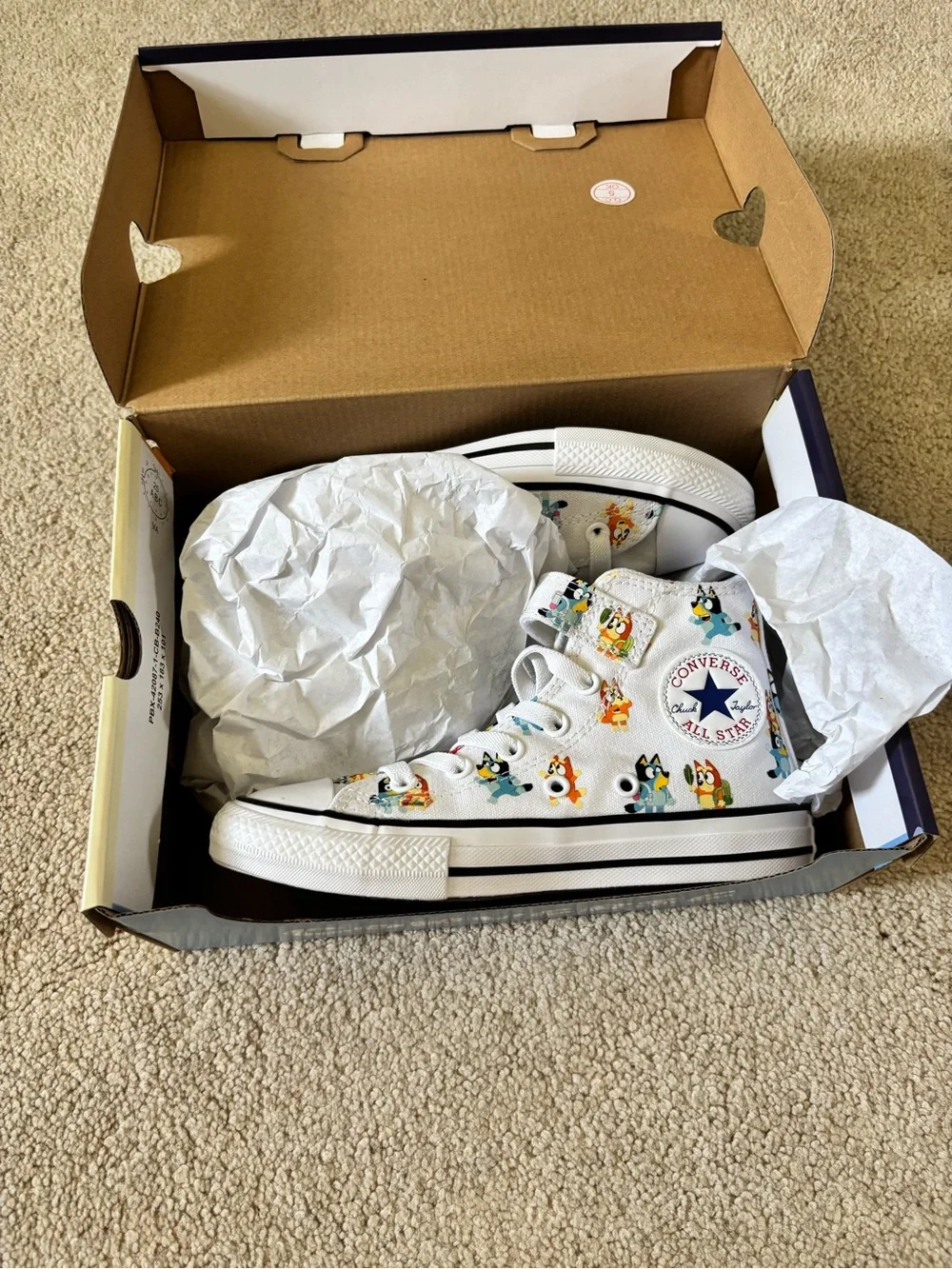 Converse Kids White High-Top Sneakers with Bluey Characters